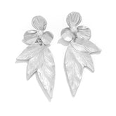 Gold-Plated Floral Leaf Earrings with Pearl Accent