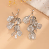 Silver Ginkgo Leaf Drop Earrings with Pearl Accent