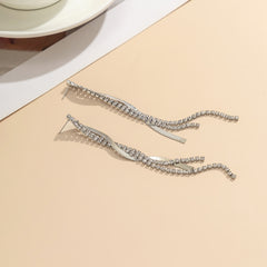 Long Crystal Chain Drop Earrings